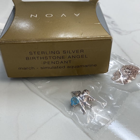 Sterling Silver Birthstone Angel March Aquamarine Stone - Picture 4 of 5